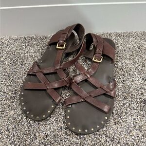 Michael Kors Brown Sandals with Gold Buckle
